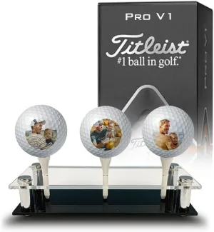 Father’s Day Custom Golf Balls with Display Stand | 3-Pack | Personalized with Your Pictures | Great Golf Gift for Your #1 Dad, Husband, Step-Dad or Grandpa