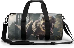 Fierce Dinosaur Round Barrel Gym Sport Bag Small Travel Duffel Bags Reusable Tote for Men Women