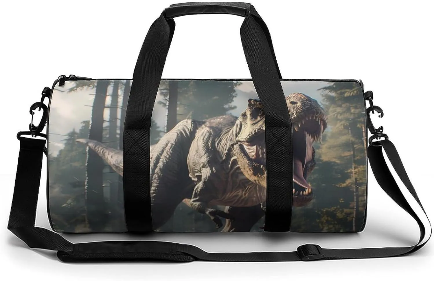 Fierce Dinosaur Round Barrel Gym Sport Bag Small Travel Duffel Bags Reusable Tote for Men Women