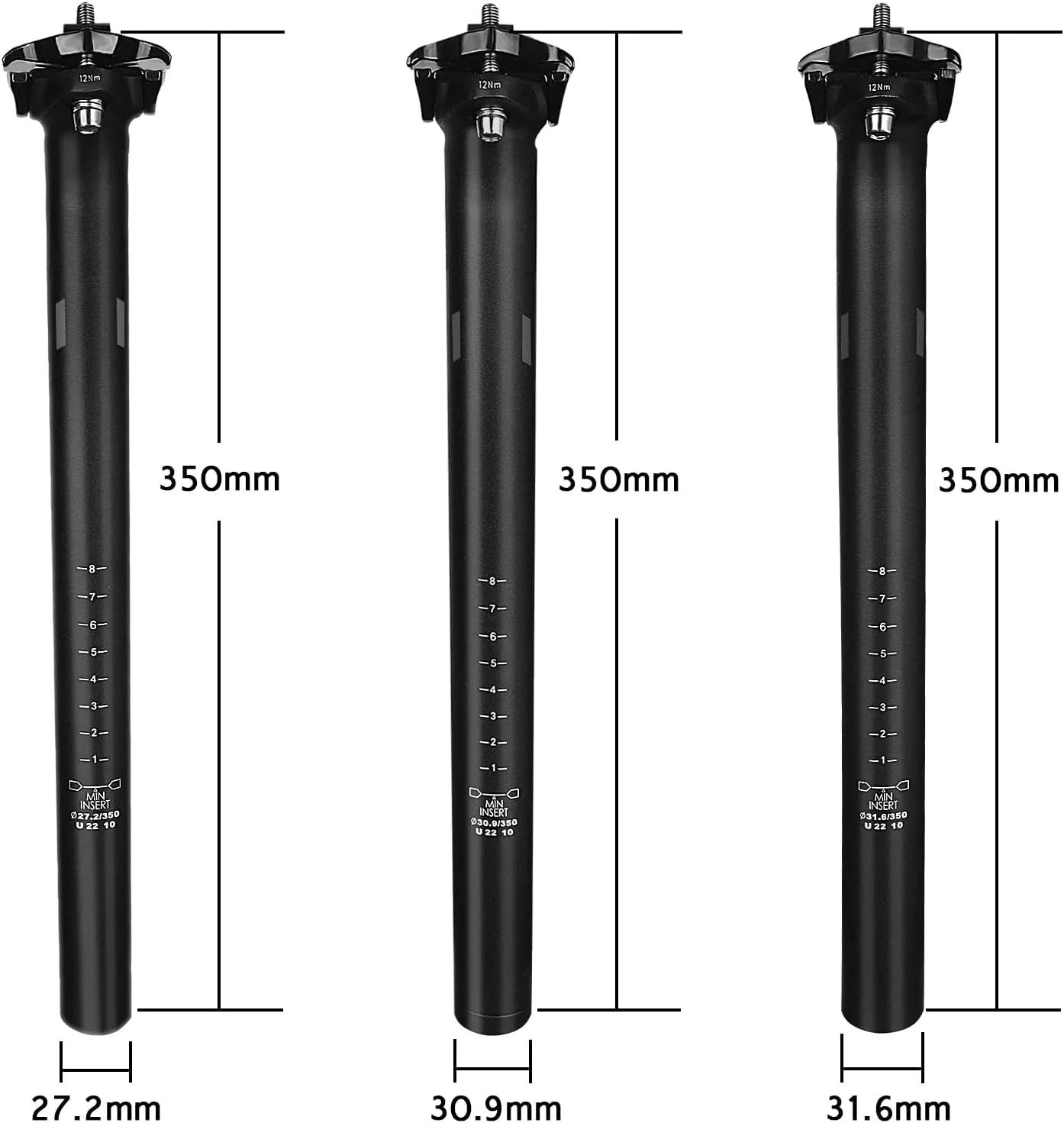 FIFTY-FIFTY Mountain Bike Seat Post, 27.2/30.9/31.6mm Aluminum Alloy Bicycle Seat Post, 350mm Length for MTB, Road Bike, E-MTB