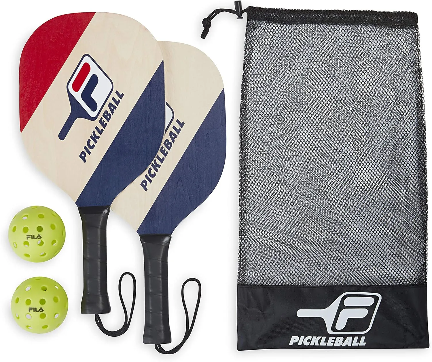 FILA Accessories Pickleball Paddles Set of 2 - Includes 2 Pickleball Rackets, 2 Outdoor Pickleball Balls, Pickleball Racket Game Equipment Mesh Bag