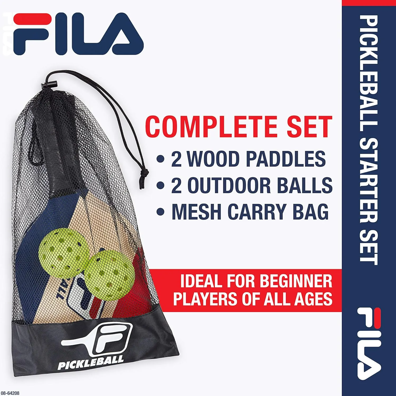 FILA Accessories Pickleball Paddles Set of 2 - Includes 2 Pickleball Rackets, 2 Outdoor Pickleball Balls, Pickleball Racket Game Equipment Mesh Bag