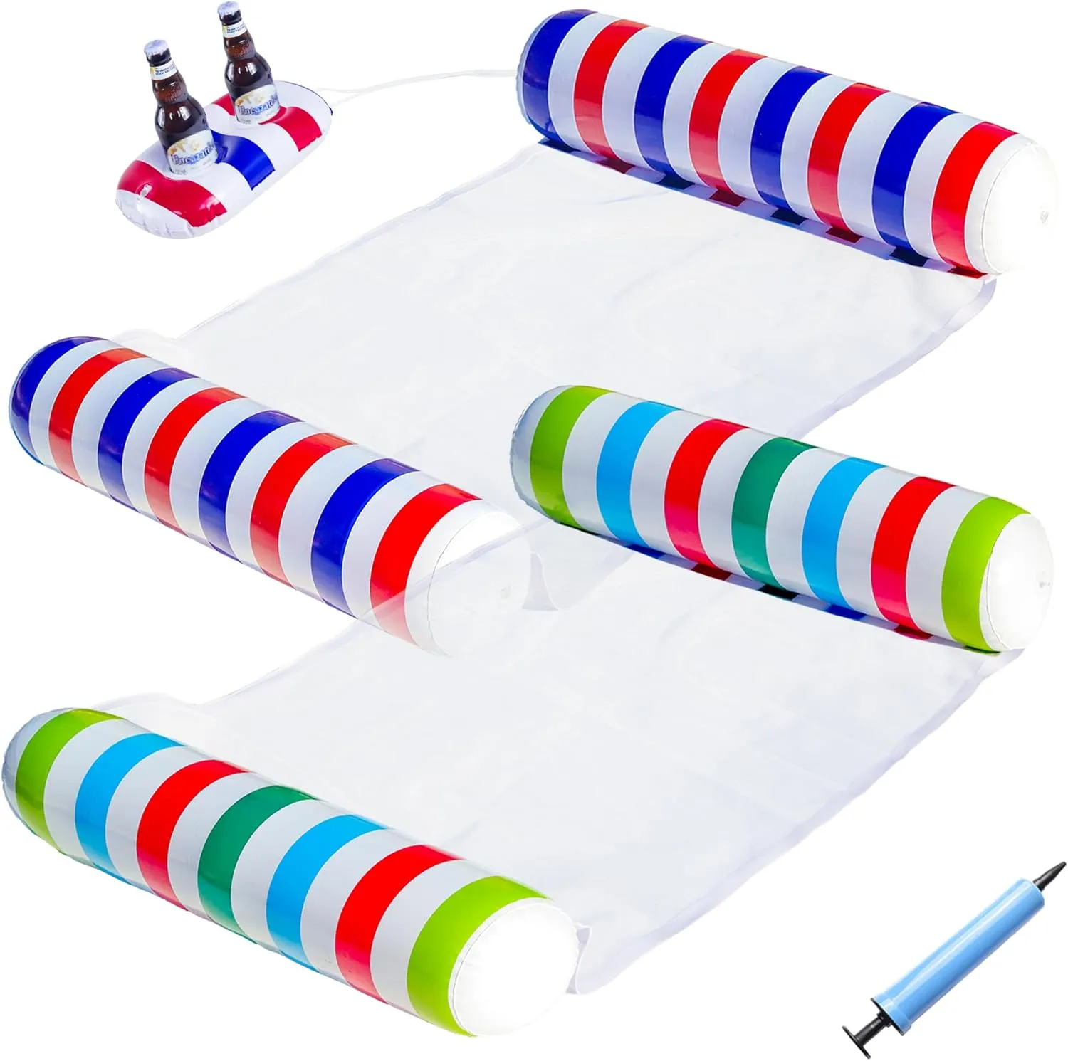 FindUWill 2 Pack Pool Floats with Drink Holder, XL, Inflatable Water Hammock Floaties Multi Purpose 4-in-1 (Saddle, Lounge Chair, Hammock, Drifter), Pool Float Lounger for Adults