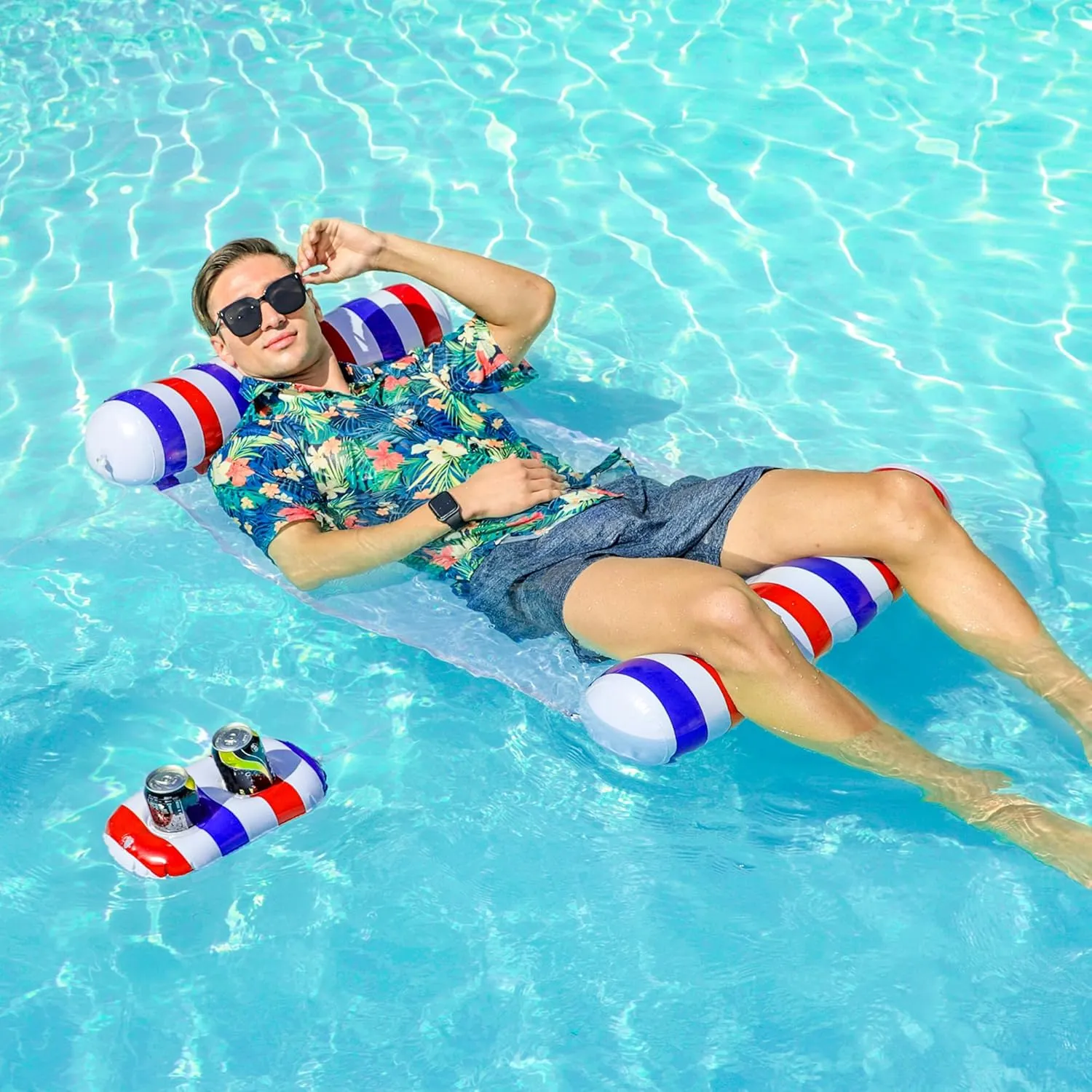 FindUWill 2 Pack Pool Floats with Drink Holder, XL, Inflatable Water Hammock Floaties Multi Purpose 4-in-1 (Saddle, Lounge Chair, Hammock, Drifter), Pool Float Lounger for Adults