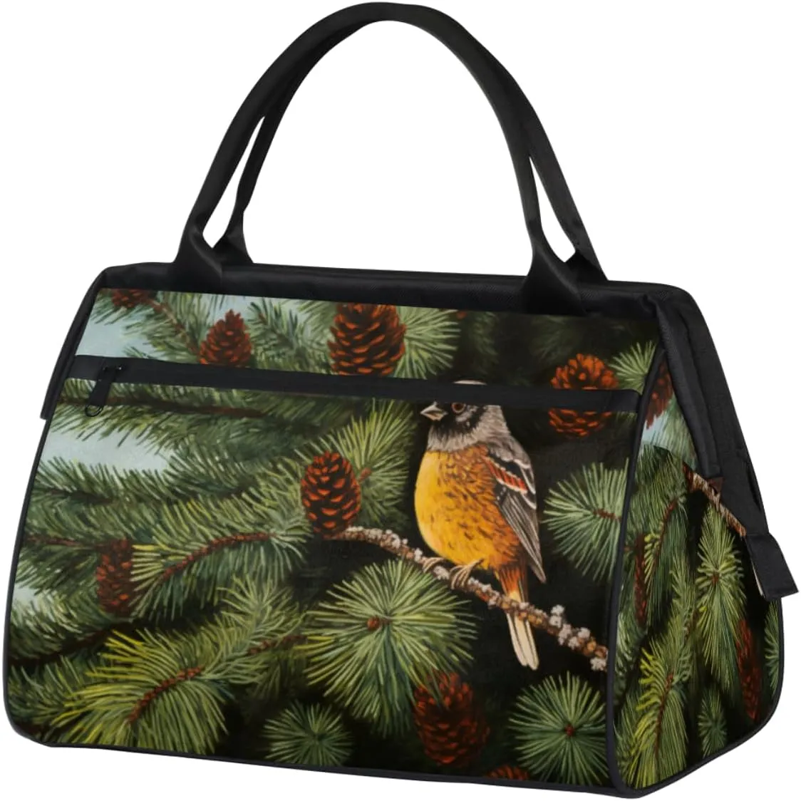 Fir Tree Bird Pine Cone Gym Bag for Women Men, Travel Sports Duffel Bag with Trolley Sleeve, Waterproof Sports Gym Bag Weekender Overnight Bag Carry On Tote Bag for Travel Gym Sport