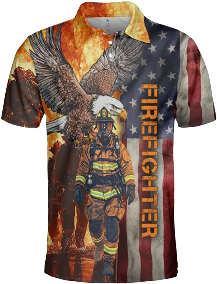 Firefighter Polo Shirts for Men Women - Fire Heroes Mens Golf Polo Shirts Short Sleeve Dry Fit Casual Tennis T-Shirt PA16