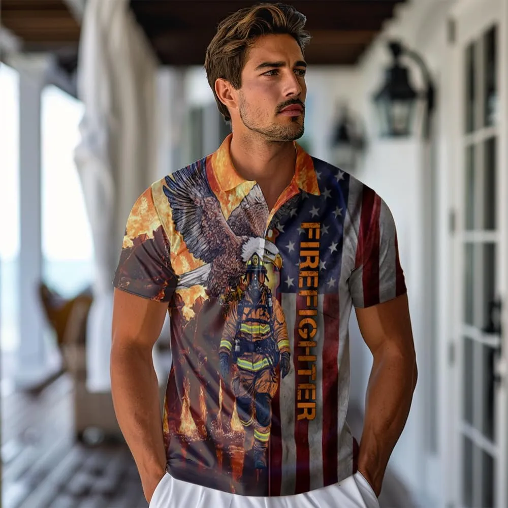 Firefighter Polo Shirts for Men Women - Fire Heroes Mens Golf Polo Shirts Short Sleeve Dry Fit Casual Tennis T-Shirt PA16