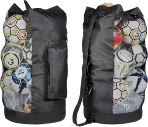 Fitdom Heavy Duty XL Soccer Mesh Equipment Ball Bag w/Adjustable Shoulder Strap Design for Coach. with an Over-Sized Front Pocket for Sporting Accessories. Best for All Outdoor & Water Gears