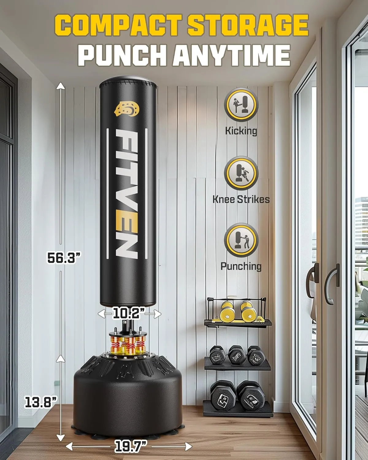 FITVEN Freestanding Punching Bag with Boxing Gloves Heavy Boxing Bag with Suction Cup Base for Adult Kids - Men Stand Kickboxing Bag