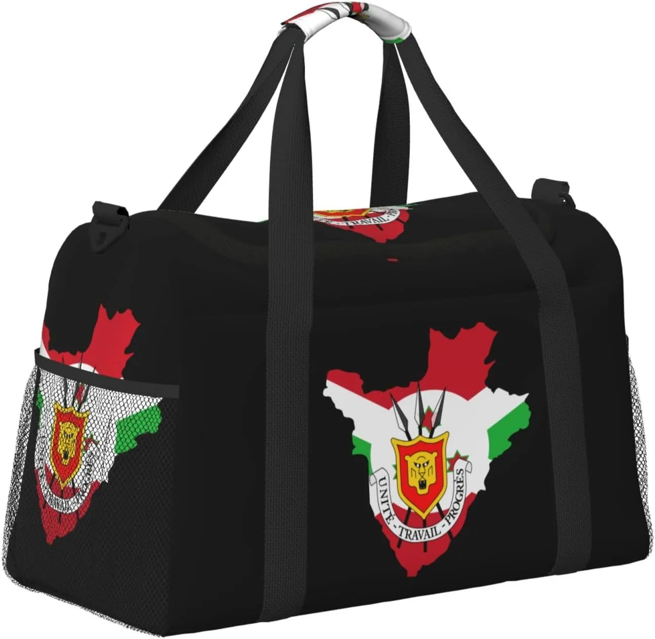Flag Map Of Burundi Travel Duffel Bag Large Foldable Waterproof Overnight Bag For Beach Swim Bags Pool Sports Gym