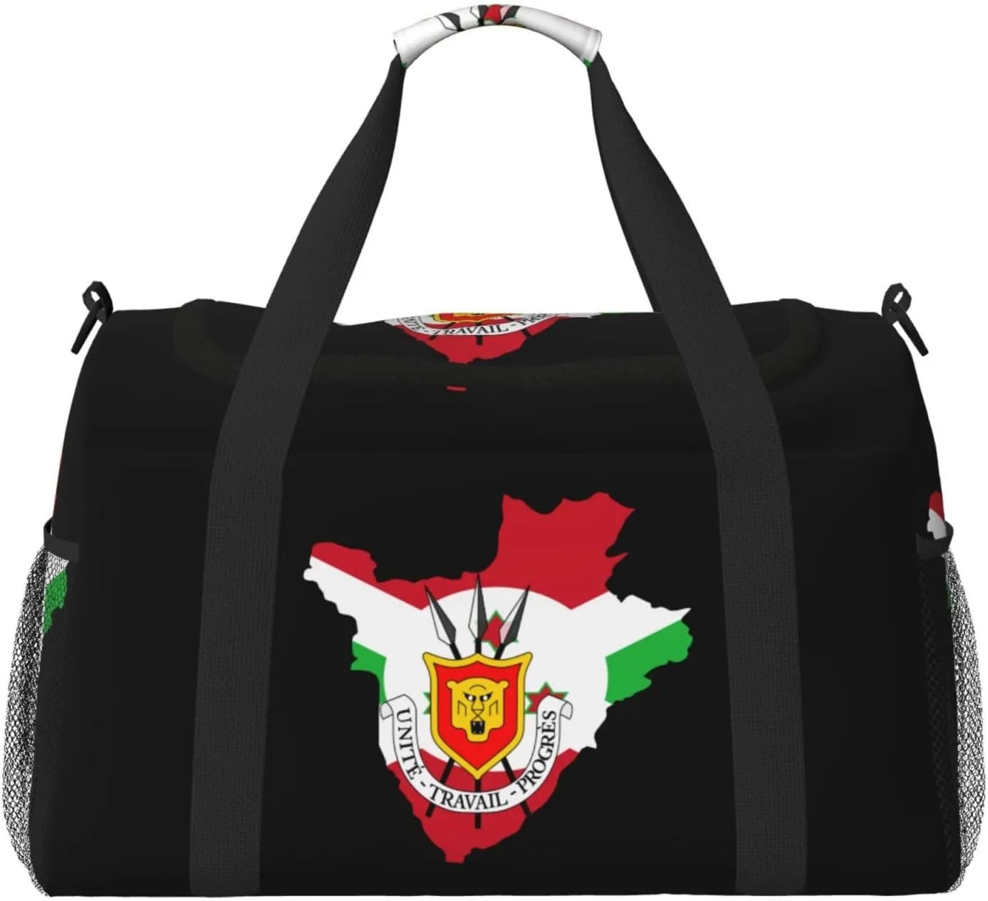 Flag Map Of Burundi Travel Duffel Bag Large Foldable Waterproof Overnight Bag For Beach Swim Bags Pool Sports Gym