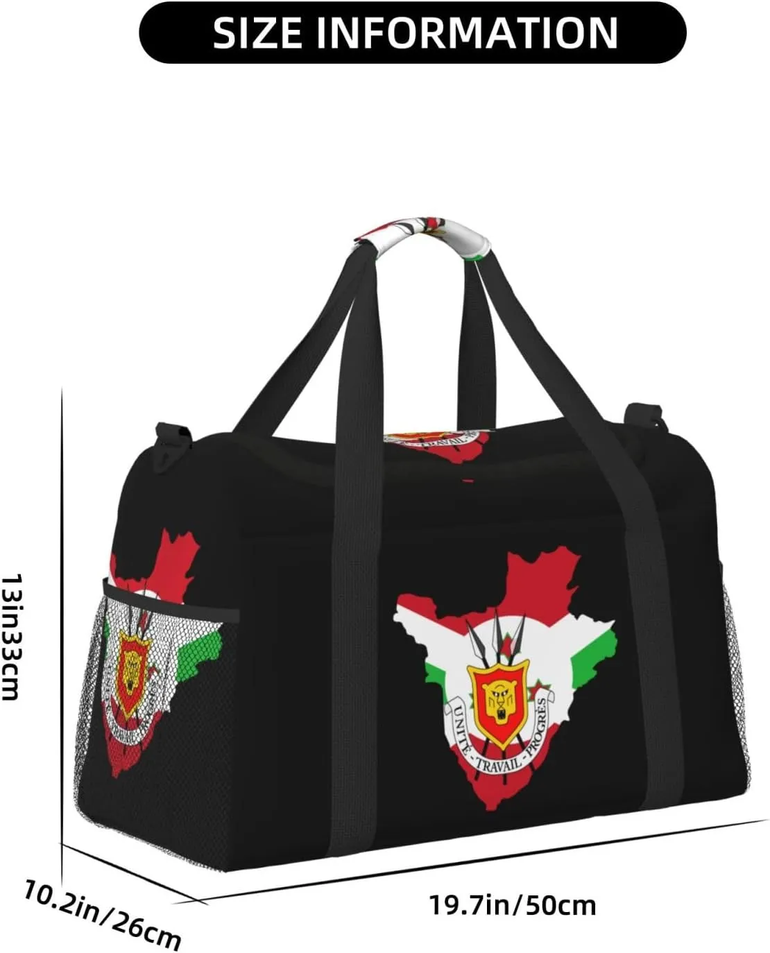Flag Map Of Burundi Travel Duffel Bag Large Foldable Waterproof Overnight Bag For Beach Swim Bags Pool Sports Gym