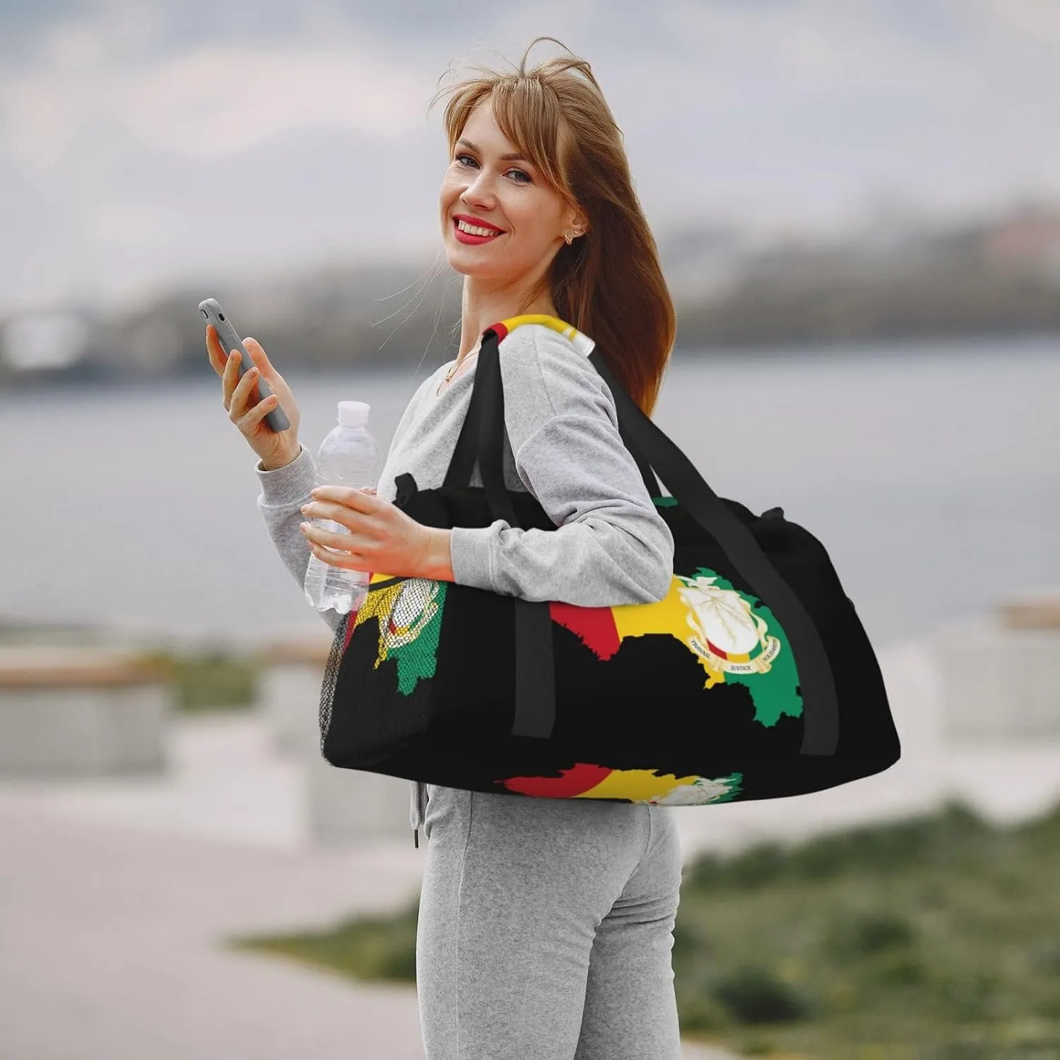 Flag Map Of Guinea Travel Duffel Bag Large Foldable Waterproof Overnight Bag For Beach Swim Bags Pool Sports Gym