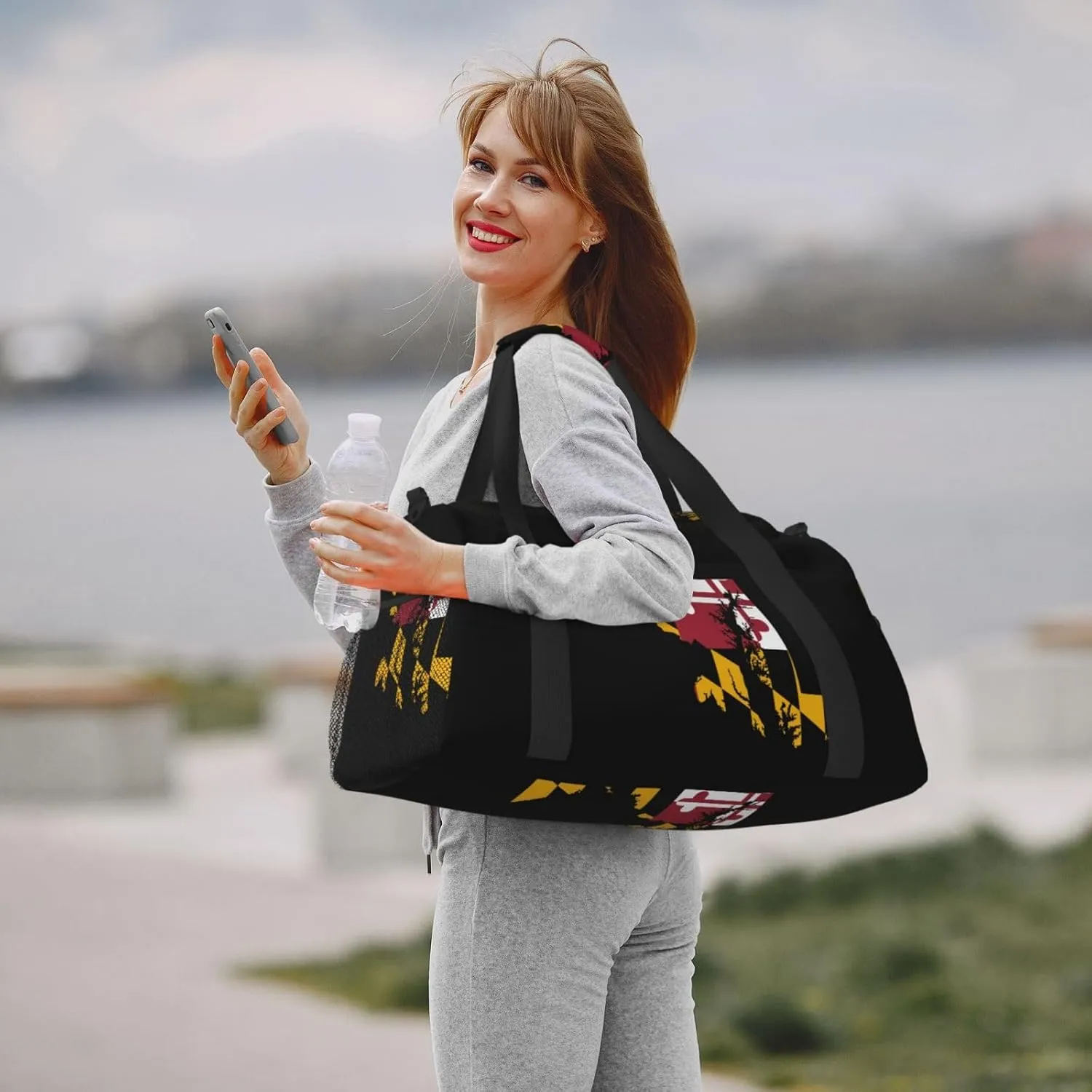 Flag Map Of Maryland Travel Duffel Bag Large Foldable Waterproof Overnight Bag For Beach Swim Bags Pool Sports Gym