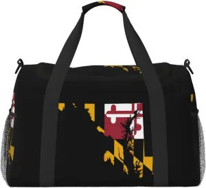 Flag Map Of Maryland Travel Duffel Bag Large Foldable Waterproof Overnight Bag For Beach Swim Bags Pool Sports Gym