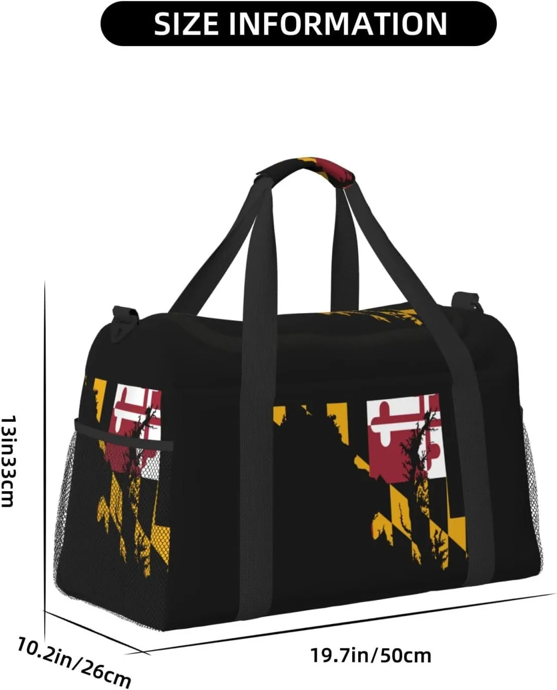 Flag Map Of Maryland Travel Duffel Bag Large Foldable Waterproof Overnight Bag For Beach Swim Bags Pool Sports Gym