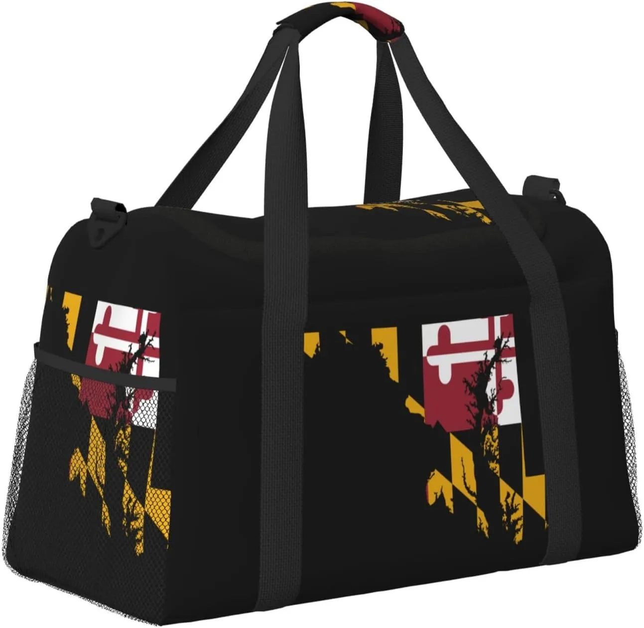 Flag Map Of Maryland Travel Duffel Bag Large Foldable Waterproof Overnight Bag For Beach Swim Bags Pool Sports Gym