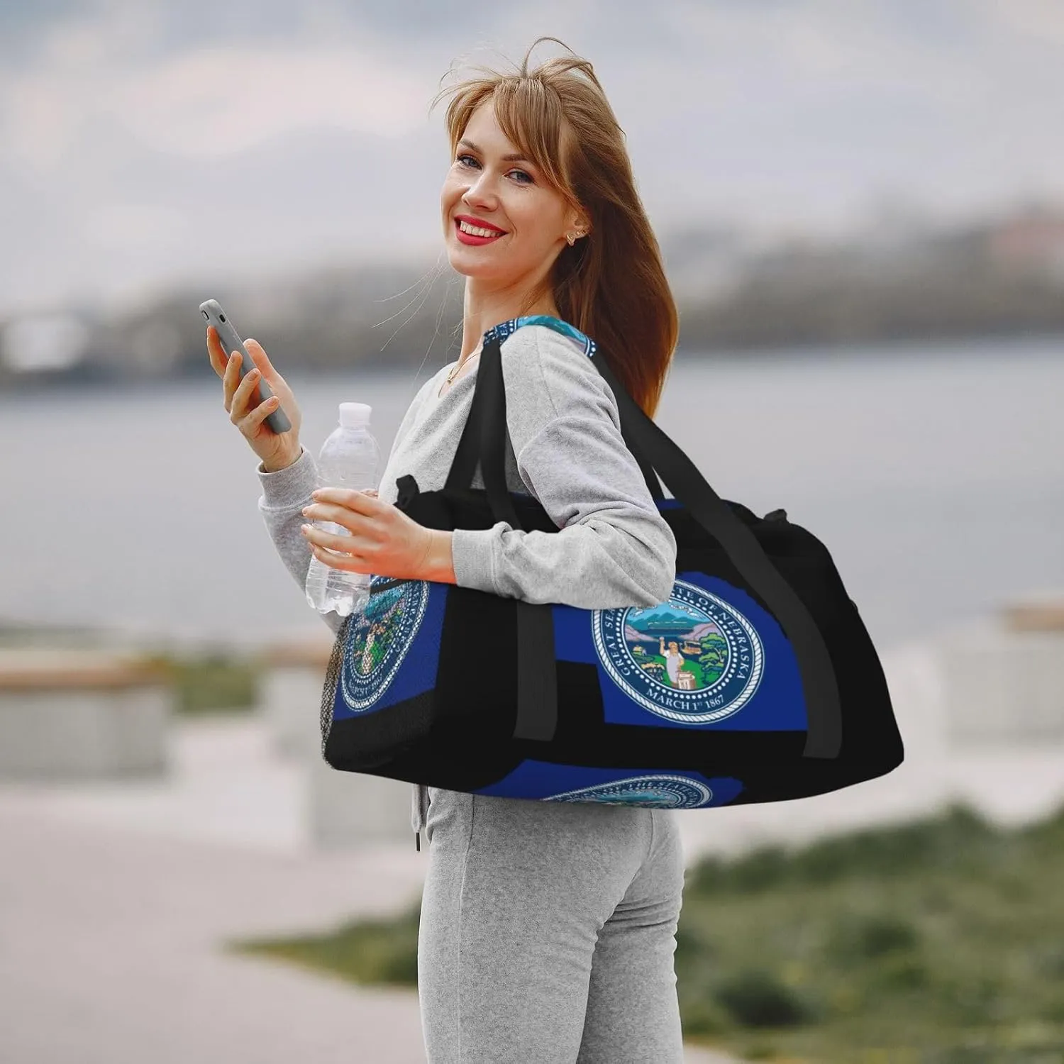 Flag Map Of Nebraska Travel Duffel Bag Large Foldable Waterproof Overnight Bag For Beach Swim Bags Pool Sports Gym