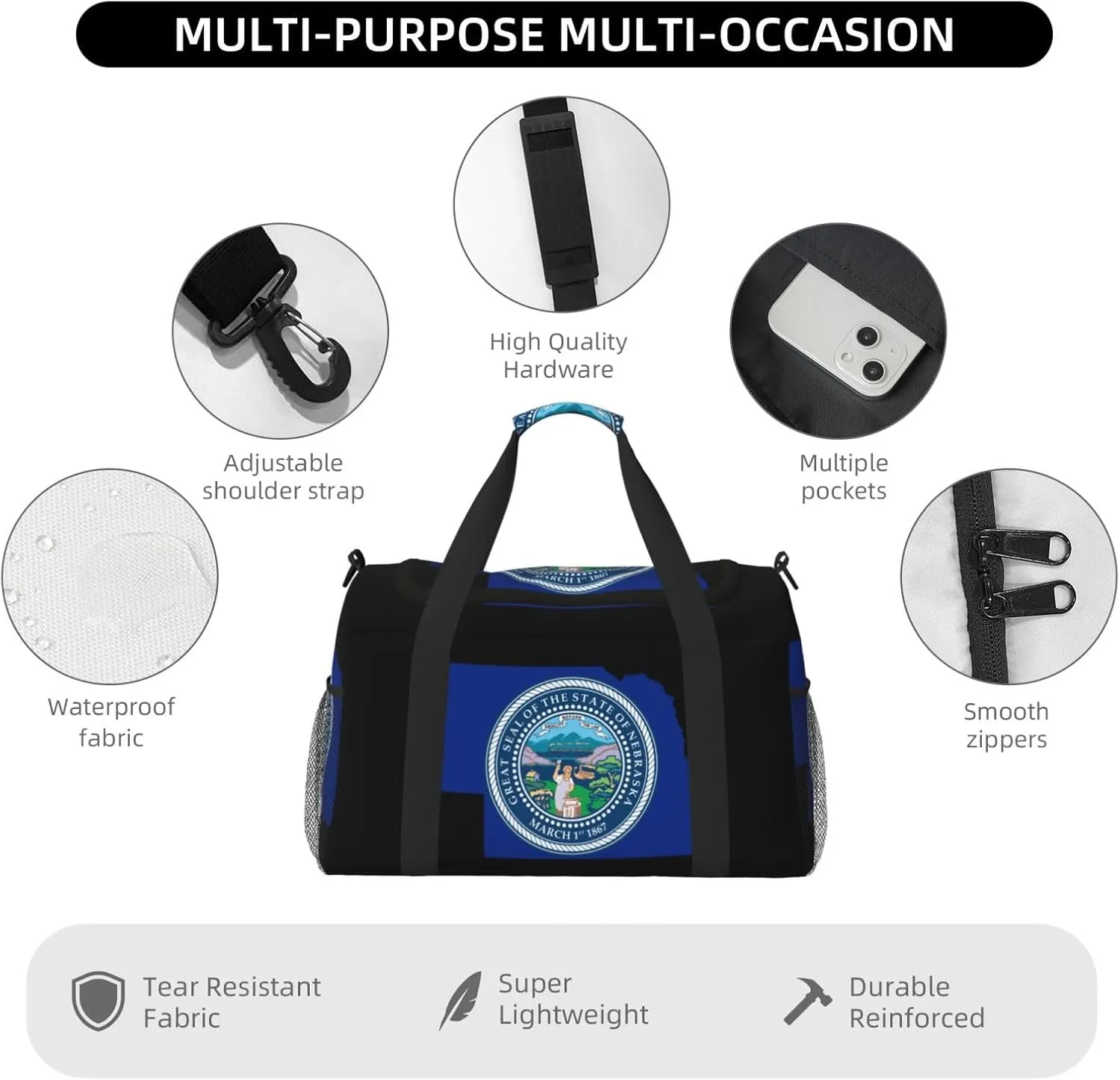 Flag Map Of Nebraska Travel Duffel Bag Large Foldable Waterproof Overnight Bag For Beach Swim Bags Pool Sports Gym