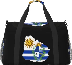 Flag Map Of Uruguay Travel Duffel Bag Large Foldable Waterproof Overnight Bag For Beach Swim Bags Pool Sports Gym
