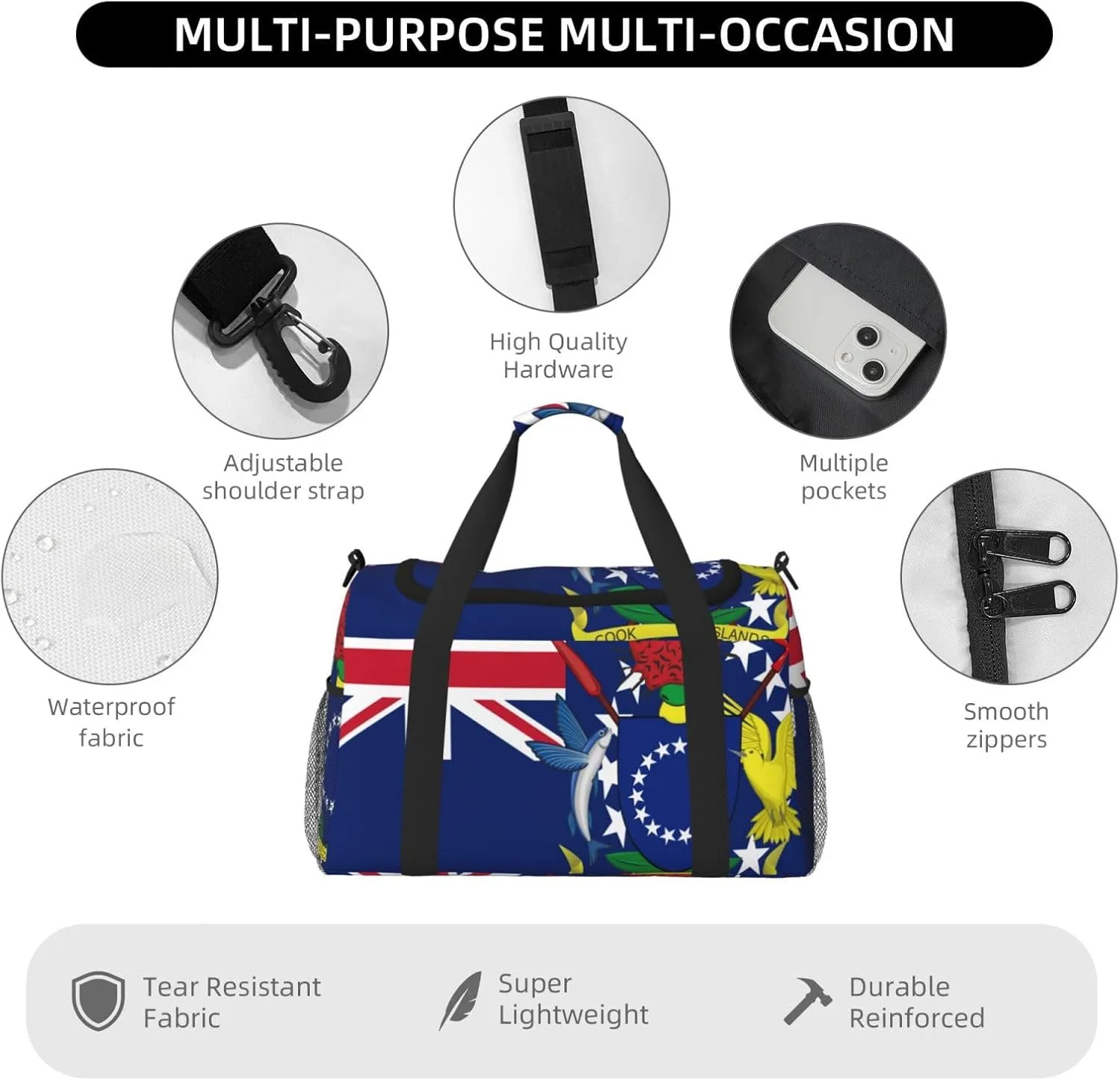 Flag Of Cook Travel Duffel Bag Large Foldable Waterproof Overnight Bag For Beach Swim Bags Pool Sports Gym
