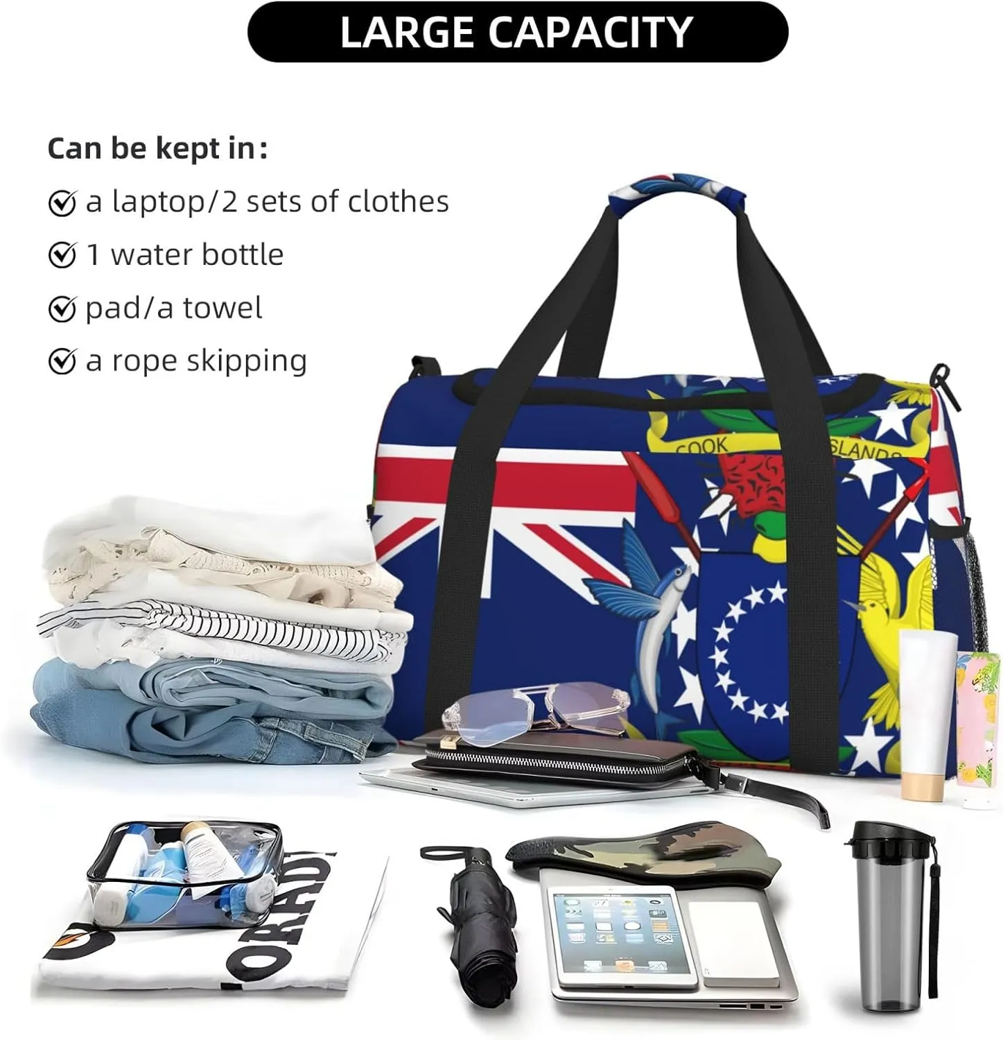 Flag Of Cook Travel Duffel Bag Large Foldable Waterproof Overnight Bag For Beach Swim Bags Pool Sports Gym