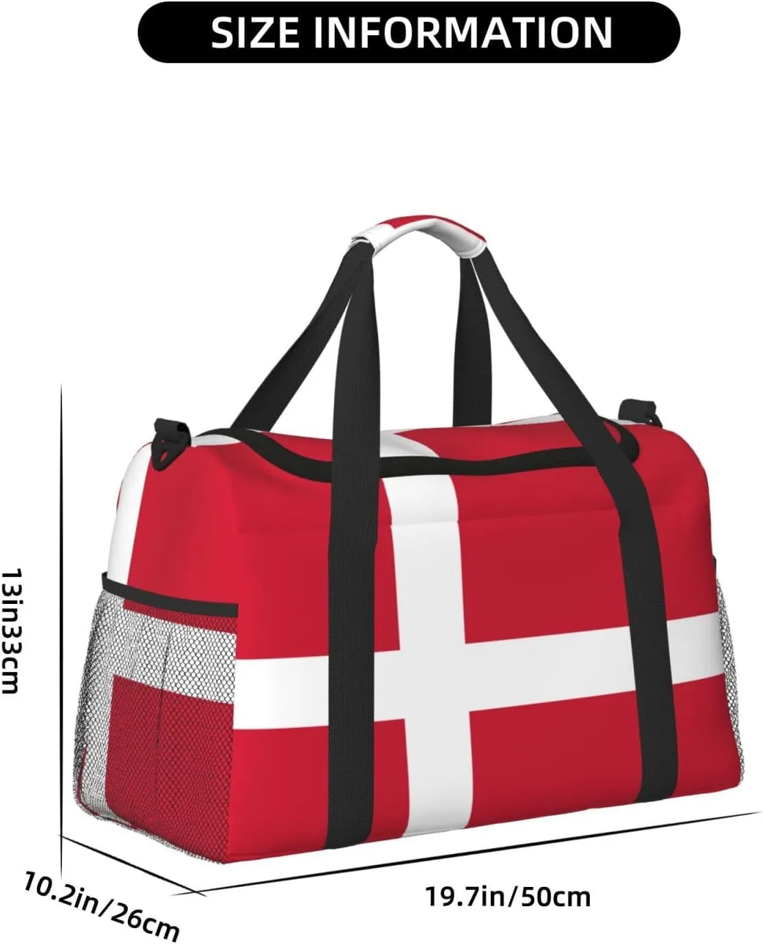 Flag Of Denmark Travel Duffel Bag Large Foldable Waterproof Overnight Bag For Beach Swim Bags Pool Sports Gym