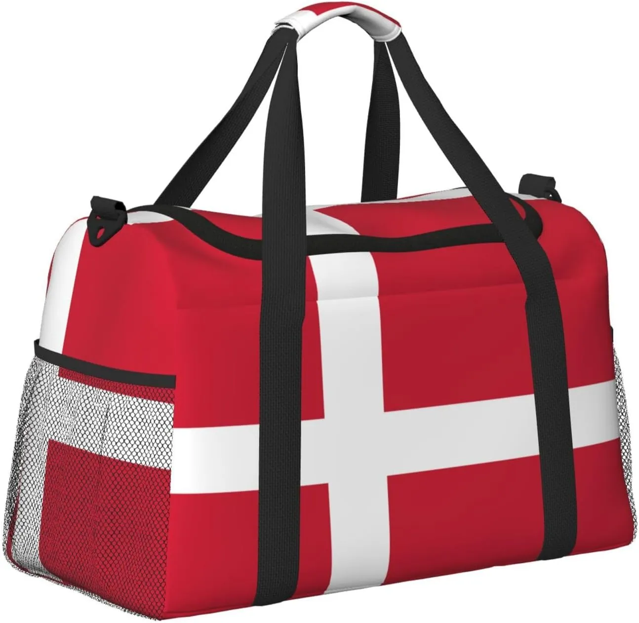 Flag Of Denmark Travel Duffel Bag Large Foldable Waterproof Overnight Bag For Beach Swim Bags Pool Sports Gym