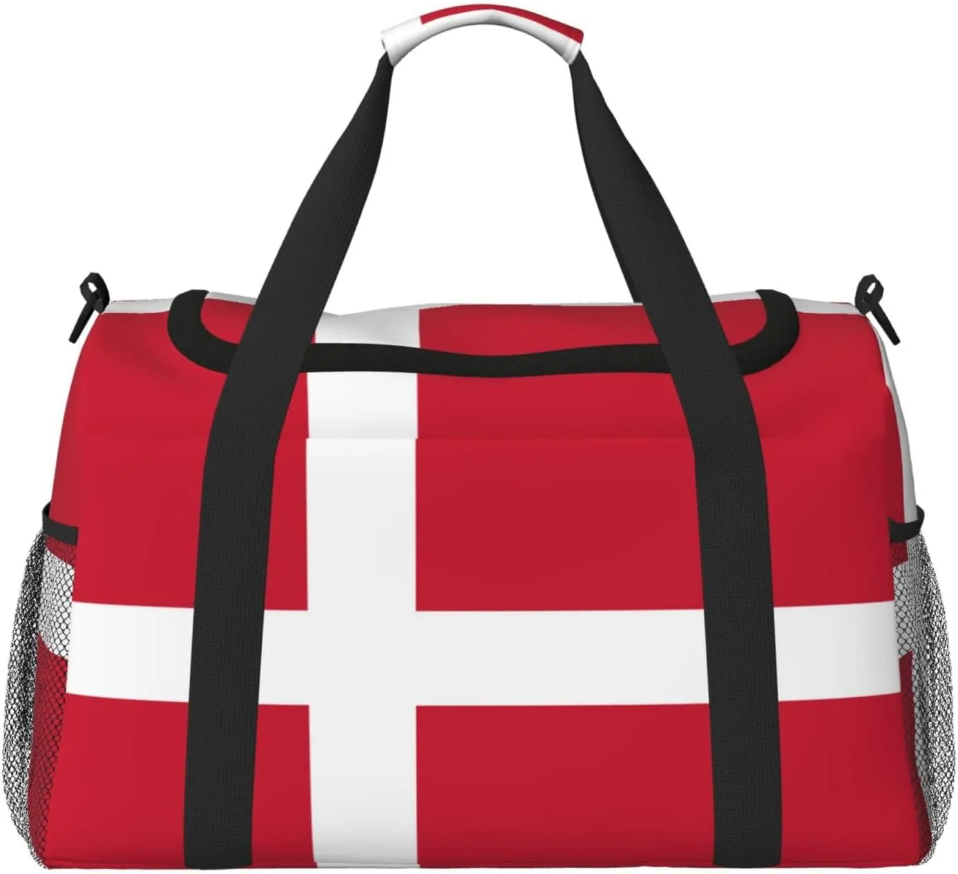 Flag Of Denmark Travel Duffel Bag Large Foldable Waterproof Overnight Bag For Beach Swim Bags Pool Sports Gym