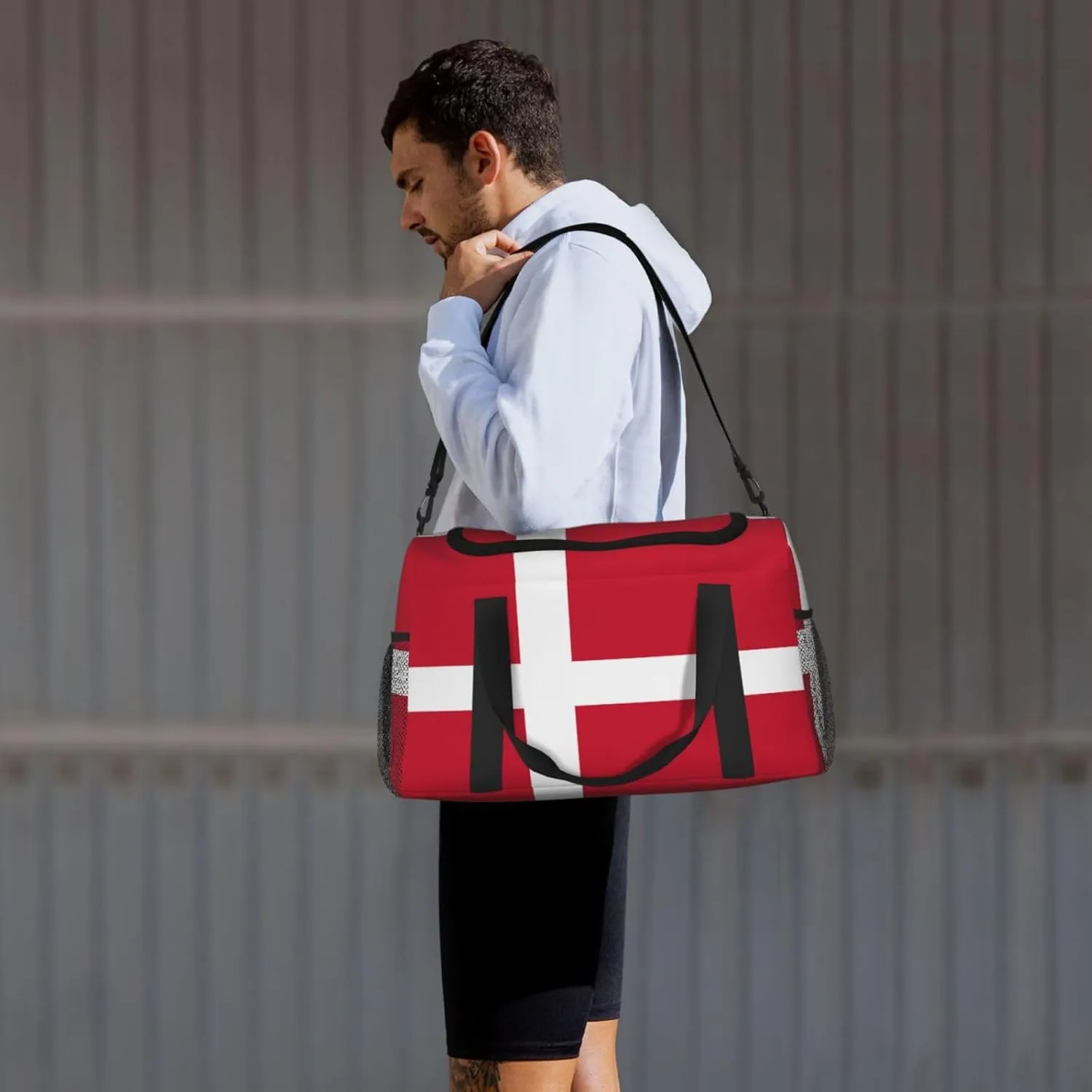 Flag Of Denmark Travel Duffel Bag Large Foldable Waterproof Overnight Bag For Beach Swim Bags Pool Sports Gym