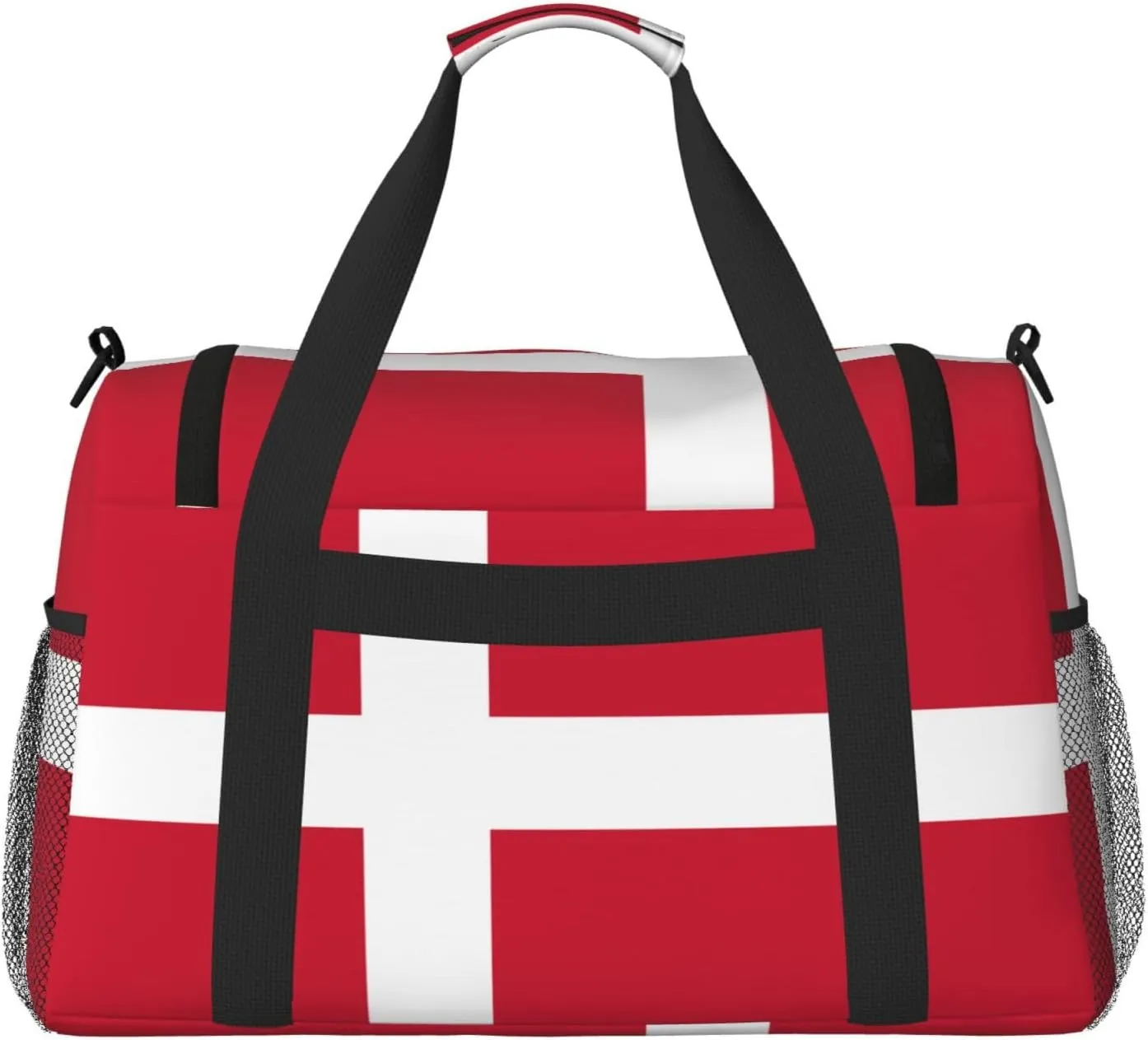 Flag Of Denmark Travel Duffel Bag Large Foldable Waterproof Overnight Bag For Beach Swim Bags Pool Sports Gym