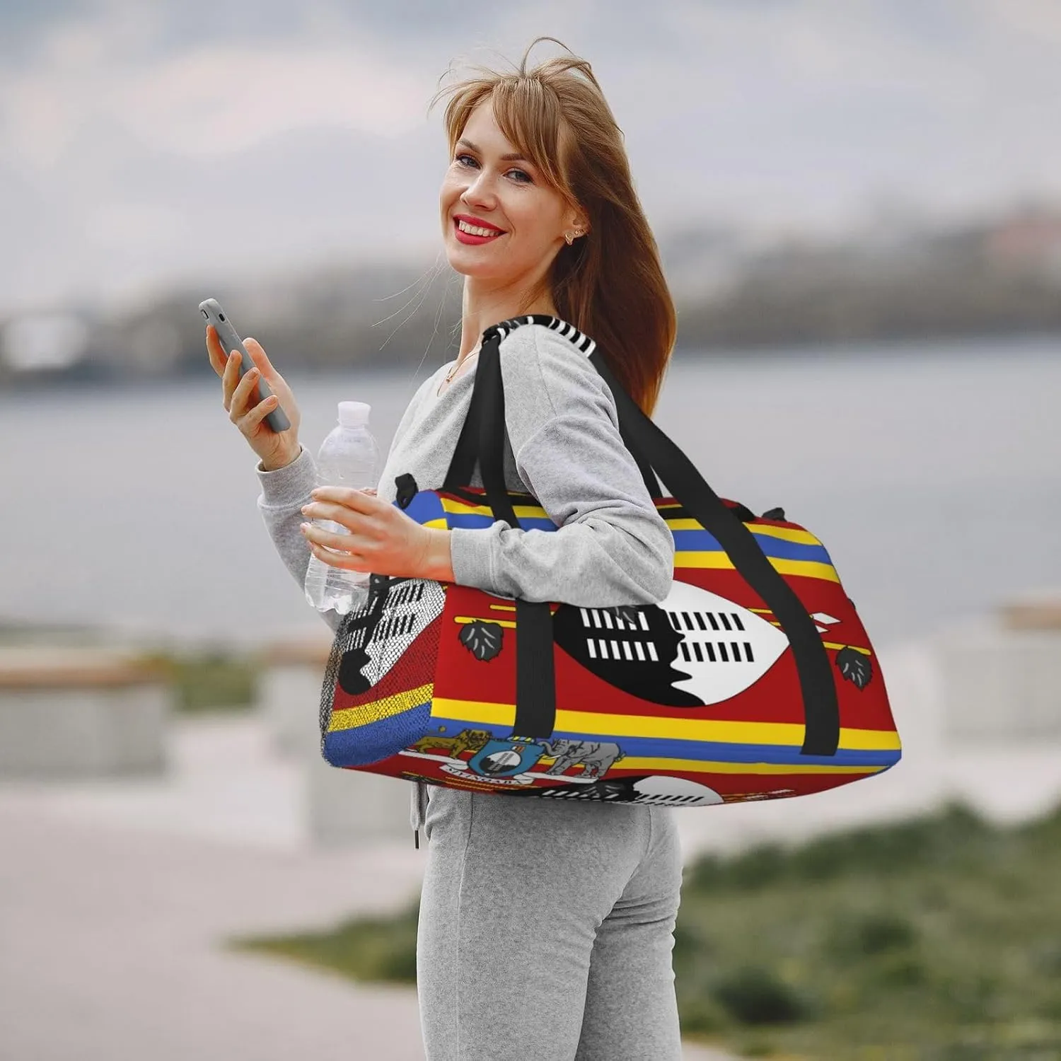 Flag Of Eswatini Travel Duffel Bag Large Foldable Waterproof Overnight Bag For Beach Swim Bags Pool Sports Gym