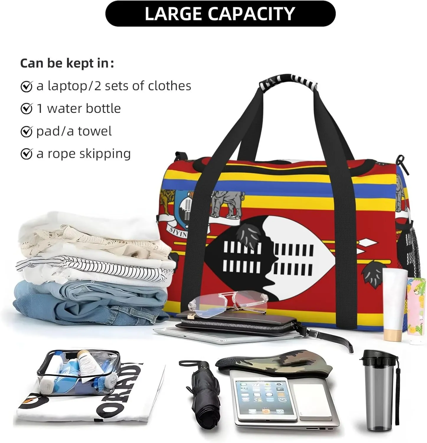 Flag Of Eswatini Travel Duffel Bag Large Foldable Waterproof Overnight Bag For Beach Swim Bags Pool Sports Gym