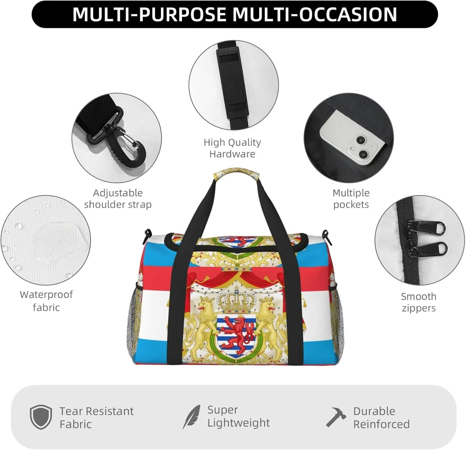 Flag Of Luxembourg Travel Duffel Bag Large Foldable Waterproof Overnight Bag For Beach Swim Bags Pool Sports Gym
