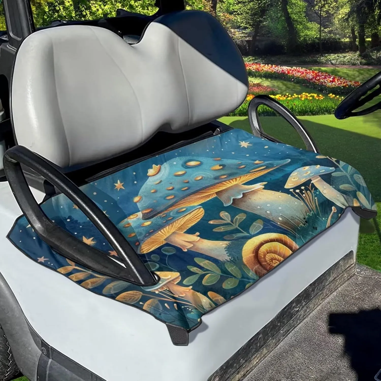 Flashideas Blue Mushroom Golf Cart Seat Cover Comfortable Portable Golf Cart Seat Towel for 2 Person Seats Easy to Clean Easy to Install