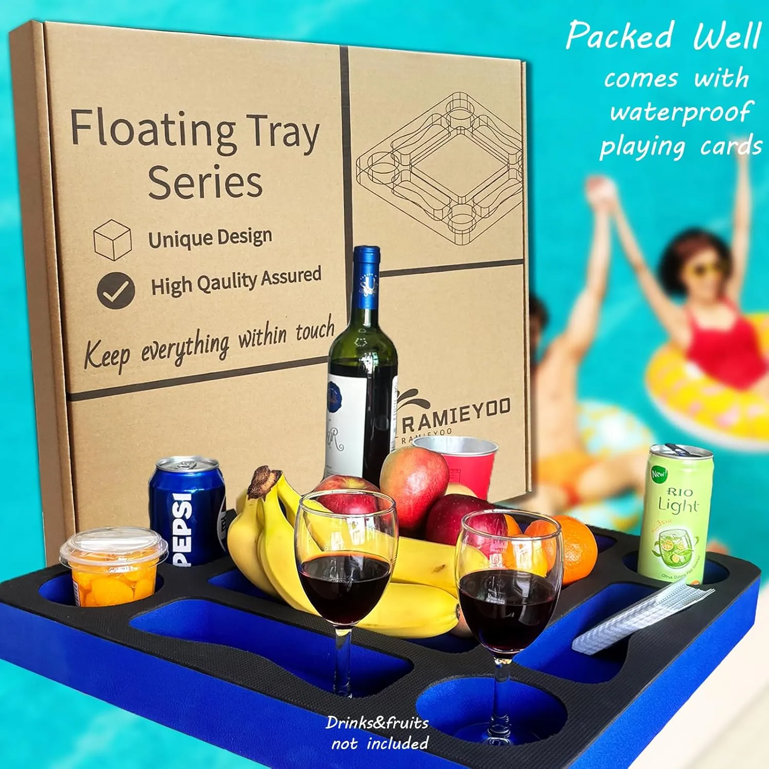 Floating Pool Games Table for Adults - All-in-One Drink Holder & Refreshment Station for Pool, Beach, Hot Tub,Waterproof Cards Included,Summer Party Essentials