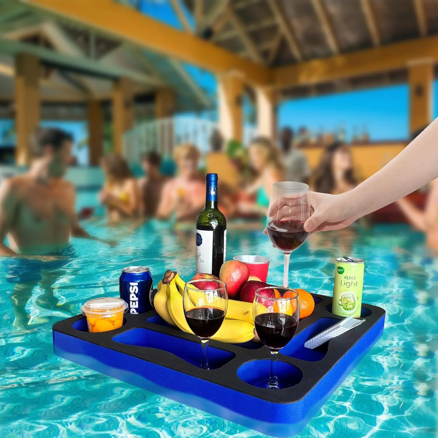Floating Pool Games Table for Adults - All-in-One Drink Holder & Refreshment Station for Pool, Beach, Hot Tub,Waterproof Cards Included,Summer Party Essentials