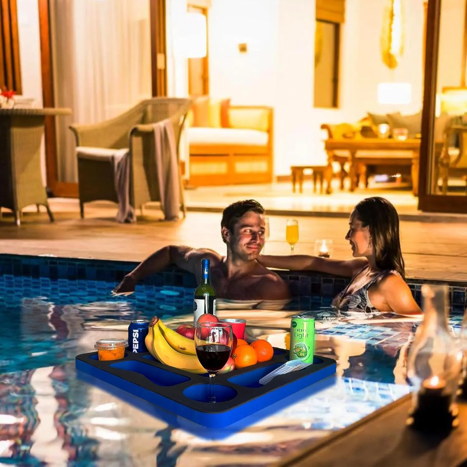 Floating Pool Games Table for Adults - All-in-One Drink Holder & Refreshment Station for Pool, Beach, Hot Tub,Waterproof Cards Included,Summer Party Essentials
