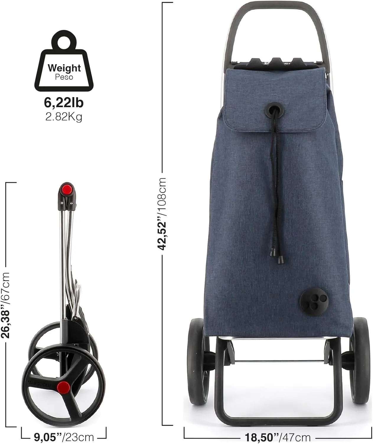 Foldable Grocery Shopping Cart with Wheels | Collapsible Personal Folding Cart for Groceries | Durable & Portable | Marine