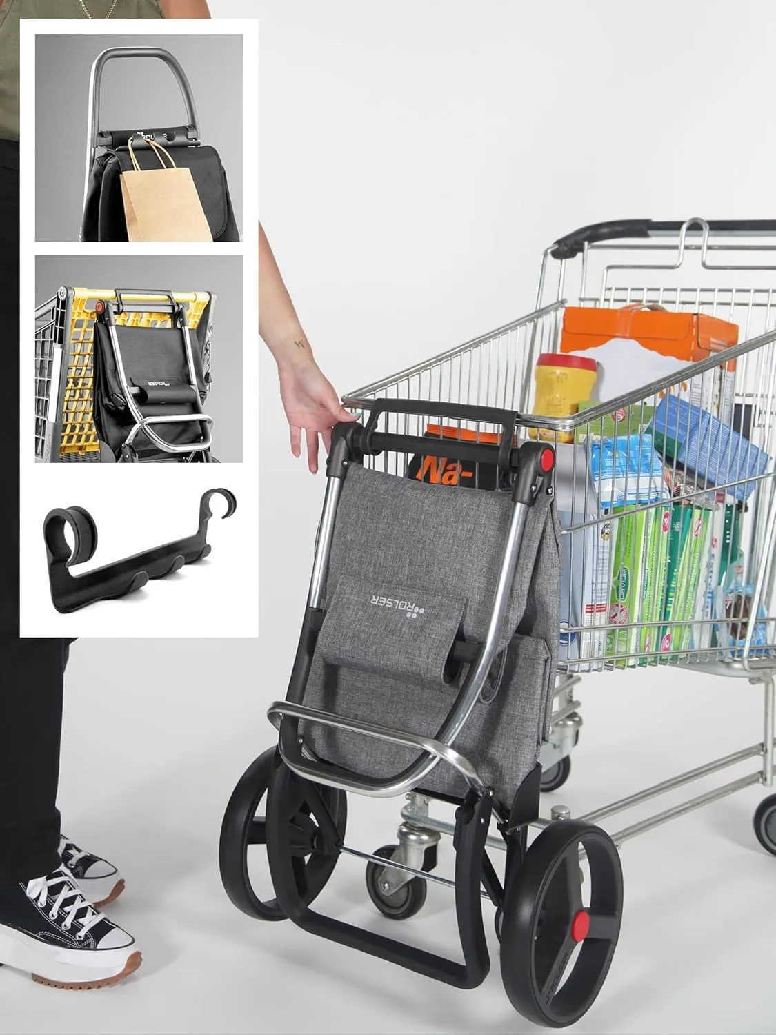 Foldable Grocery Shopping Cart with Wheels | Collapsible Personal Folding Cart for Groceries | Durable & Portable | Marine