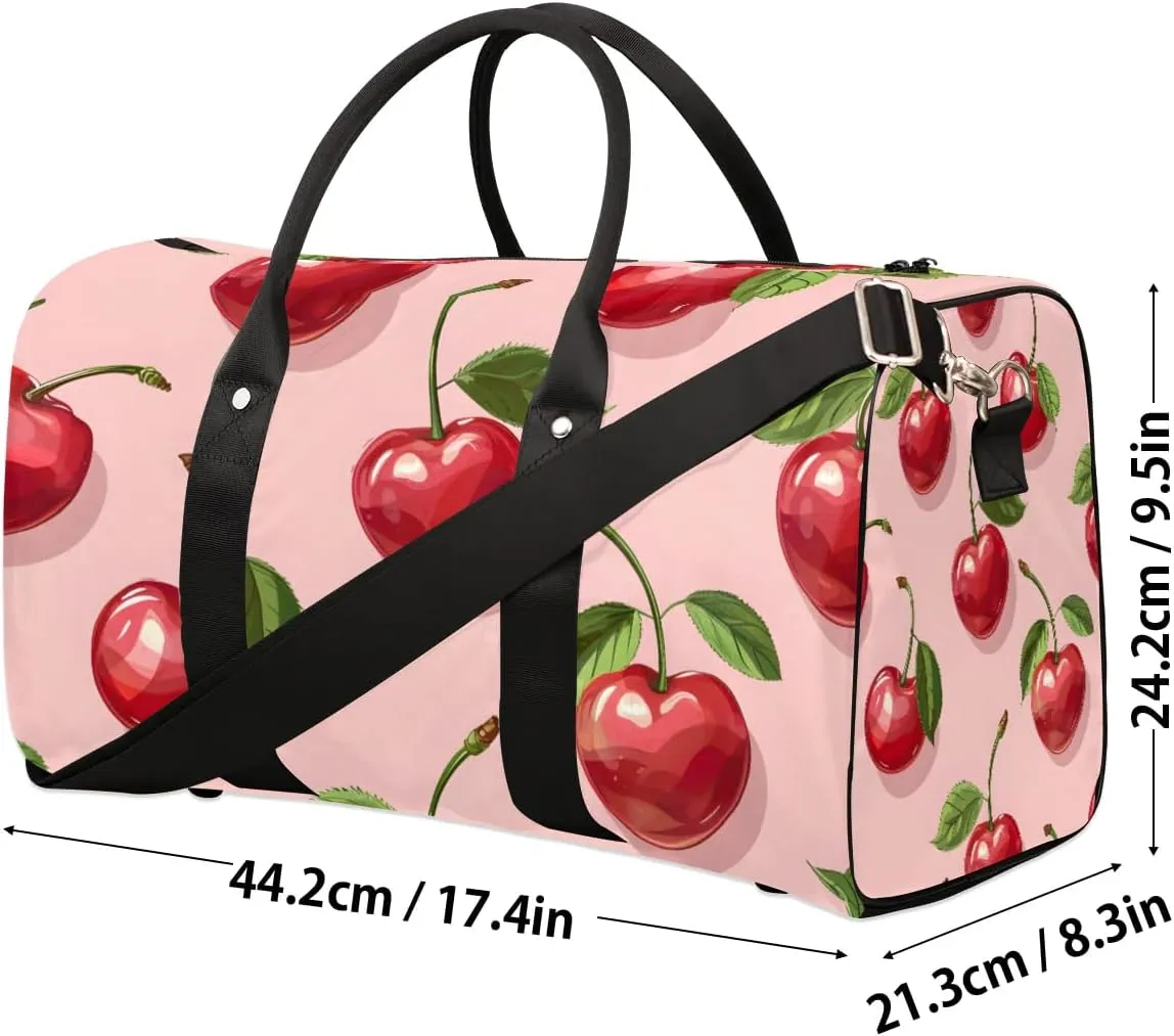 Foldable Travel Bag Cherry Theme Lightweight Carry On Bags for Airplanes Waterproof Travel Duffle Bag For Gym Weekend Overnight