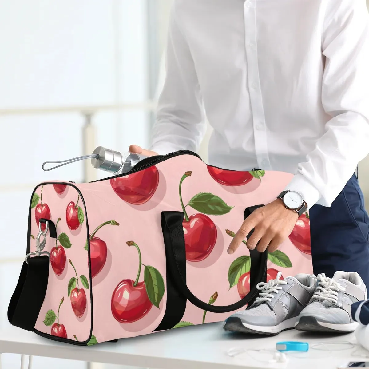 Foldable Travel Bag Cherry Theme Lightweight Carry On Bags for Airplanes Waterproof Travel Duffle Bag For Gym Weekend Overnight