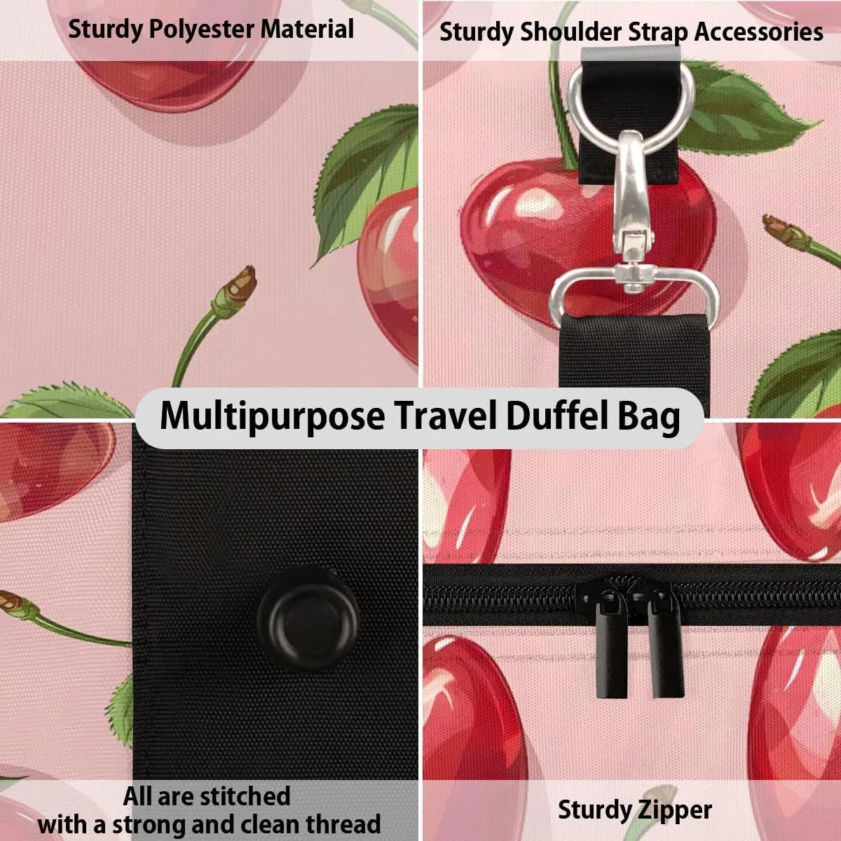 Foldable Travel Bag Cherry Theme Lightweight Carry On Bags for Airplanes Waterproof Travel Duffle Bag For Gym Weekend Overnight