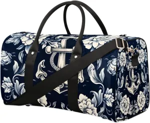 Foldable Travel Bag Flowers Anchor Lightweight Carry On Bags for Airplanes Waterproof Travel Duffle Bag For Gym Weekend Overnight
