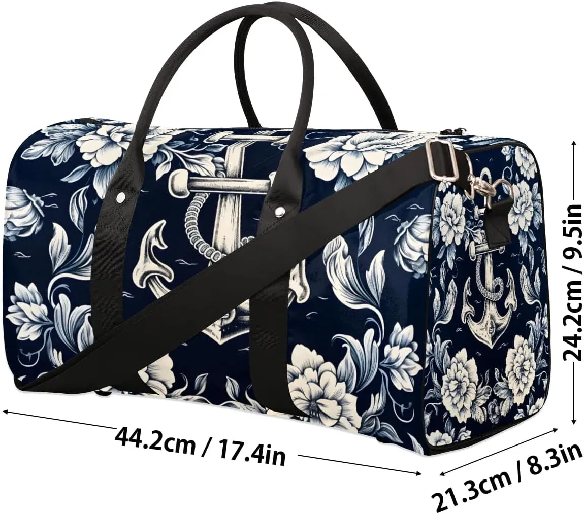 Foldable Travel Bag Flowers Anchor Lightweight Carry On Bags for Airplanes Waterproof Travel Duffle Bag For Gym Weekend Overnight