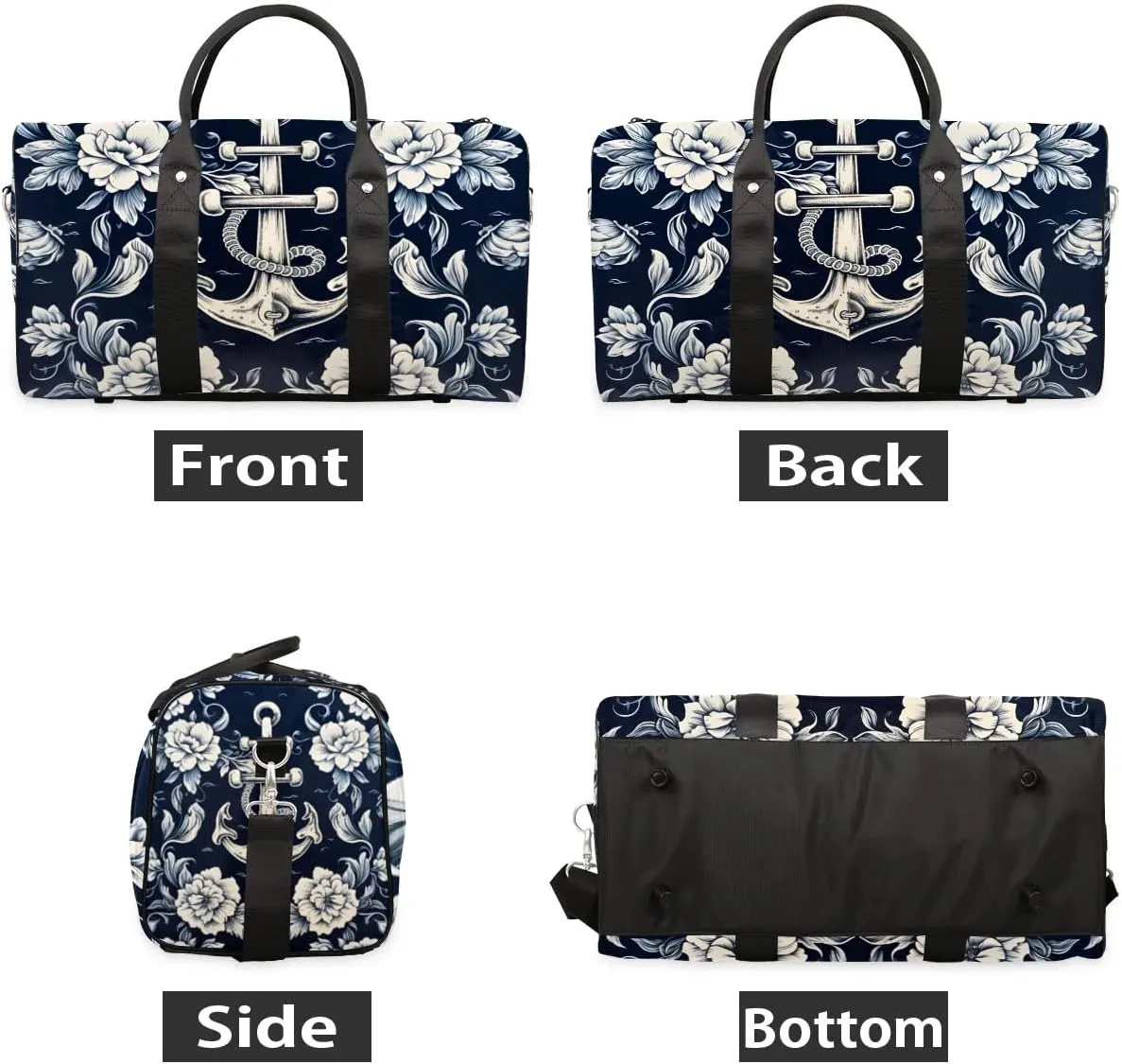 Foldable Travel Bag Flowers Anchor Lightweight Carry On Bags for Airplanes Waterproof Travel Duffle Bag For Gym Weekend Overnight