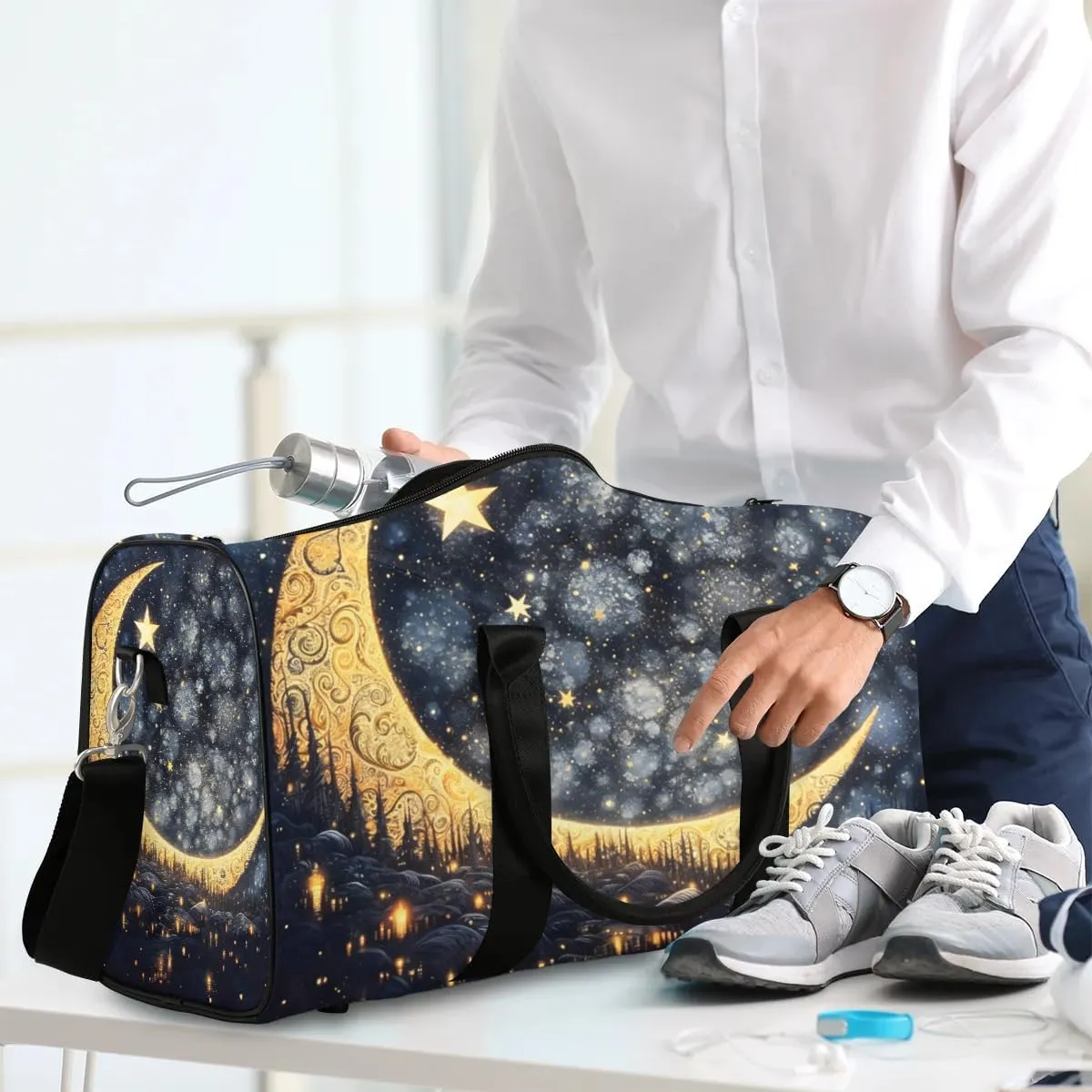 Foldable Travel Bag Magic Moon Star Lightweight Carry On Bags for Airplanes Waterproof Travel Duffle Bag For Gym Weekend Overnight