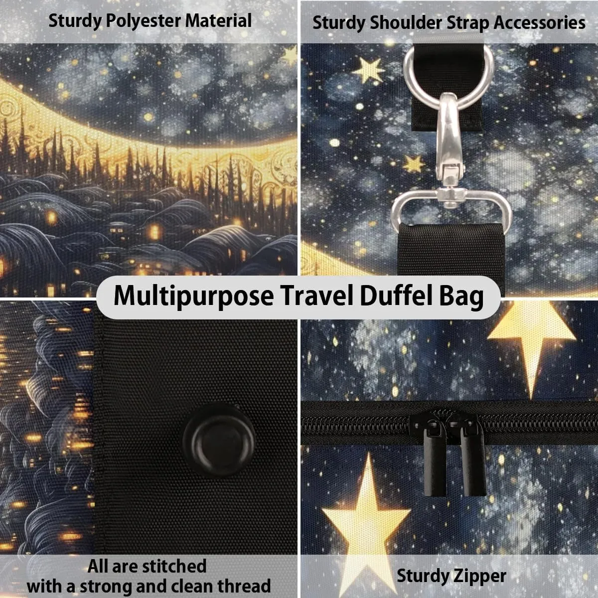 Foldable Travel Bag Magic Moon Star Lightweight Carry On Bags for Airplanes Waterproof Travel Duffle Bag For Gym Weekend Overnight