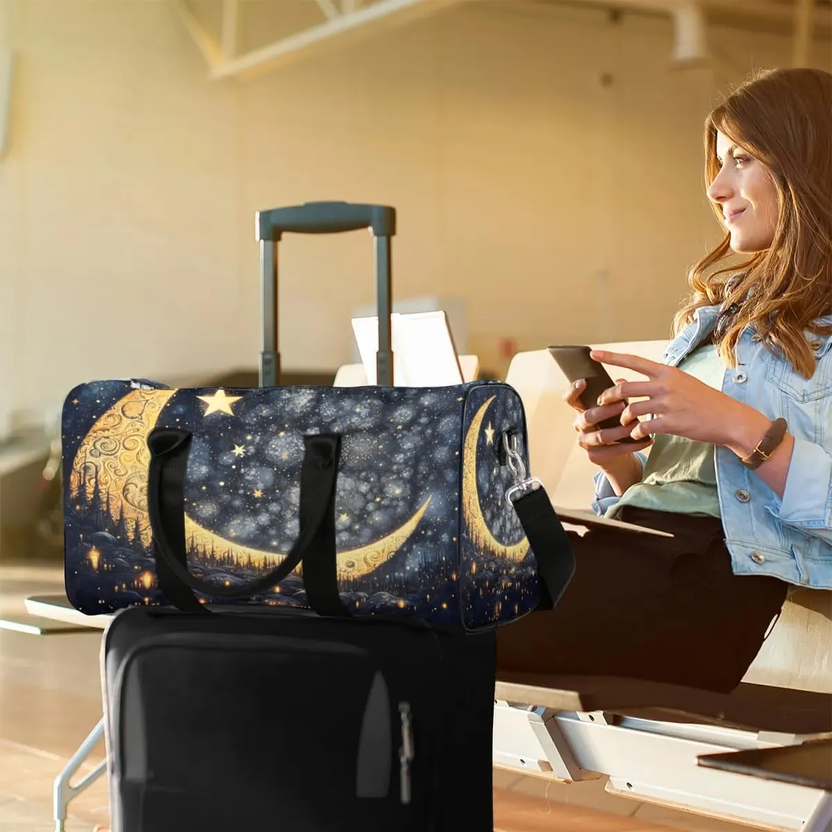 Foldable Travel Bag Magic Moon Star Lightweight Carry On Bags for Airplanes Waterproof Travel Duffle Bag For Gym Weekend Overnight