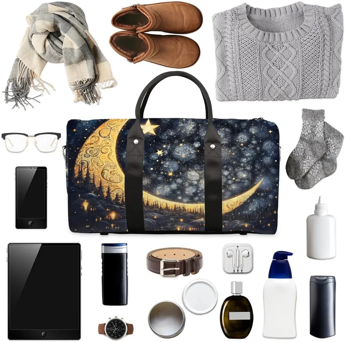 Foldable Travel Bag Magic Moon Star Lightweight Carry On Bags for Airplanes Waterproof Travel Duffle Bag For Gym Weekend Overnight
